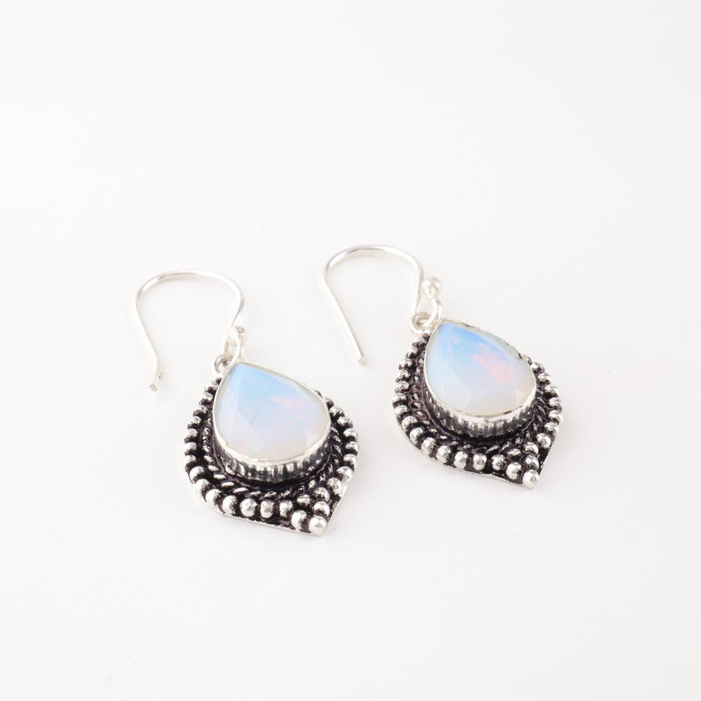 Milky Opal Gemstone 925 Sterling Silver Handmade Jewelry Earrings 1.6" For Gift EE-164-18