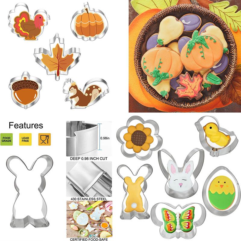 Thanksgiving and Cat-Shaped Cookie Cutter Stainless Steel Biscuit Molds for Baking Pastry Fondant Cake Decoration Kitchen Tools