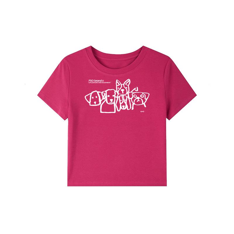 European and American Style Retro Short-sleeved Pure Cotton Graffiti Puppy T-shirt Women's Summer Couple Clothing Trendy Brand Half-sleeved T-shirt