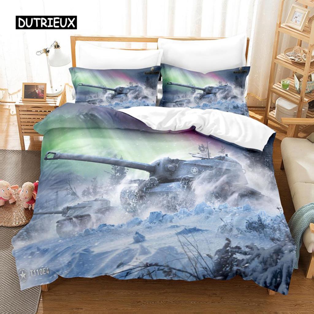 Zestaw Poszwy na Kołdrę Tank Rozmiar King Zestaw Pościeli o Tematyce Wojennej Poszwa na Kołdrę Dirt Bike dla Dzieci Chłopców Mężczyzn Wygodna Poszwa na Kołdrę z Mikrofibry