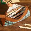 Cloth Vintage Plaid Pen Bag Cute Animal Pencil Pouch Retro Grid Stationery Bag  Kids Children