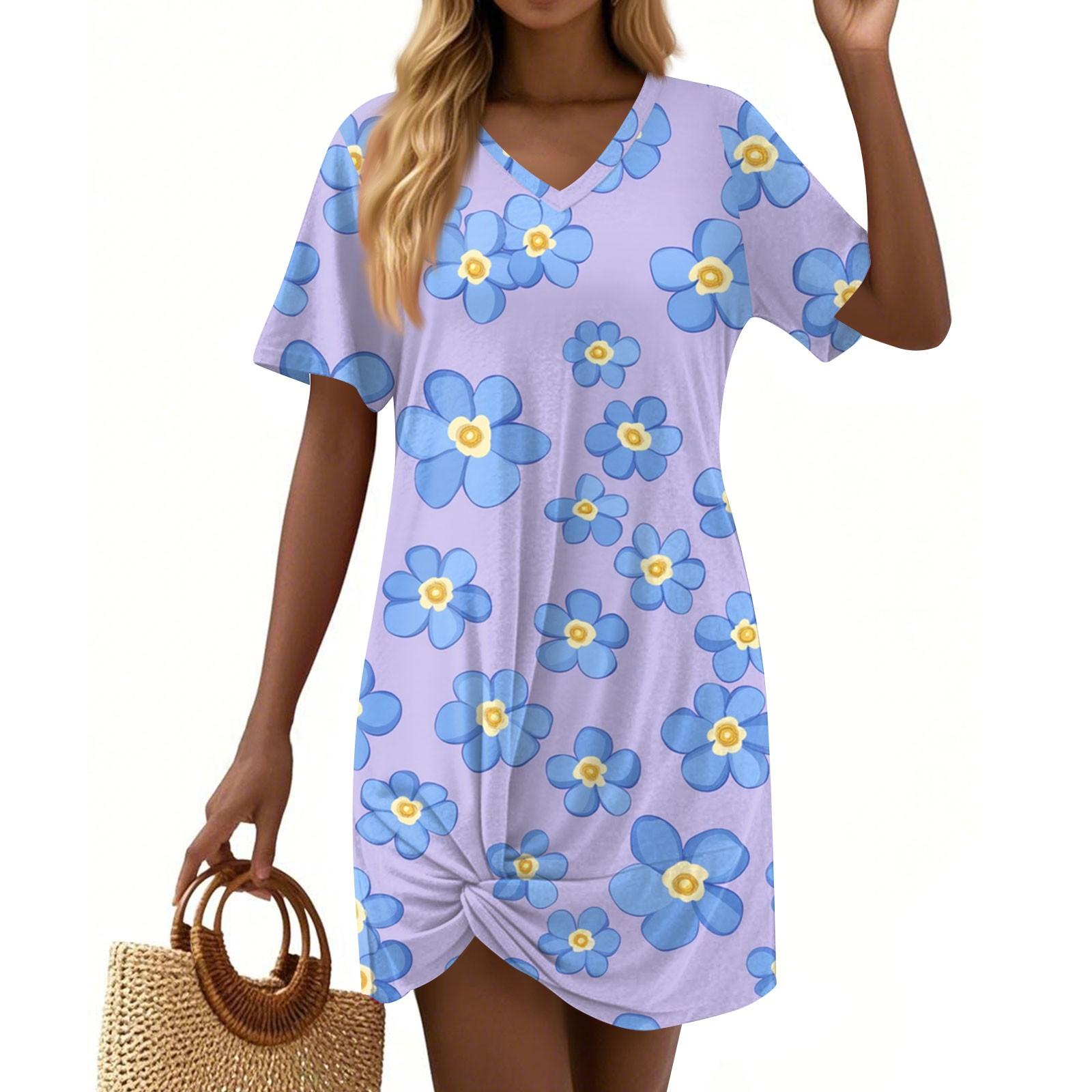

Женские летние повседневные платья с цветочным принтом и короткими рукавами, завязанным узлом на подоле XL