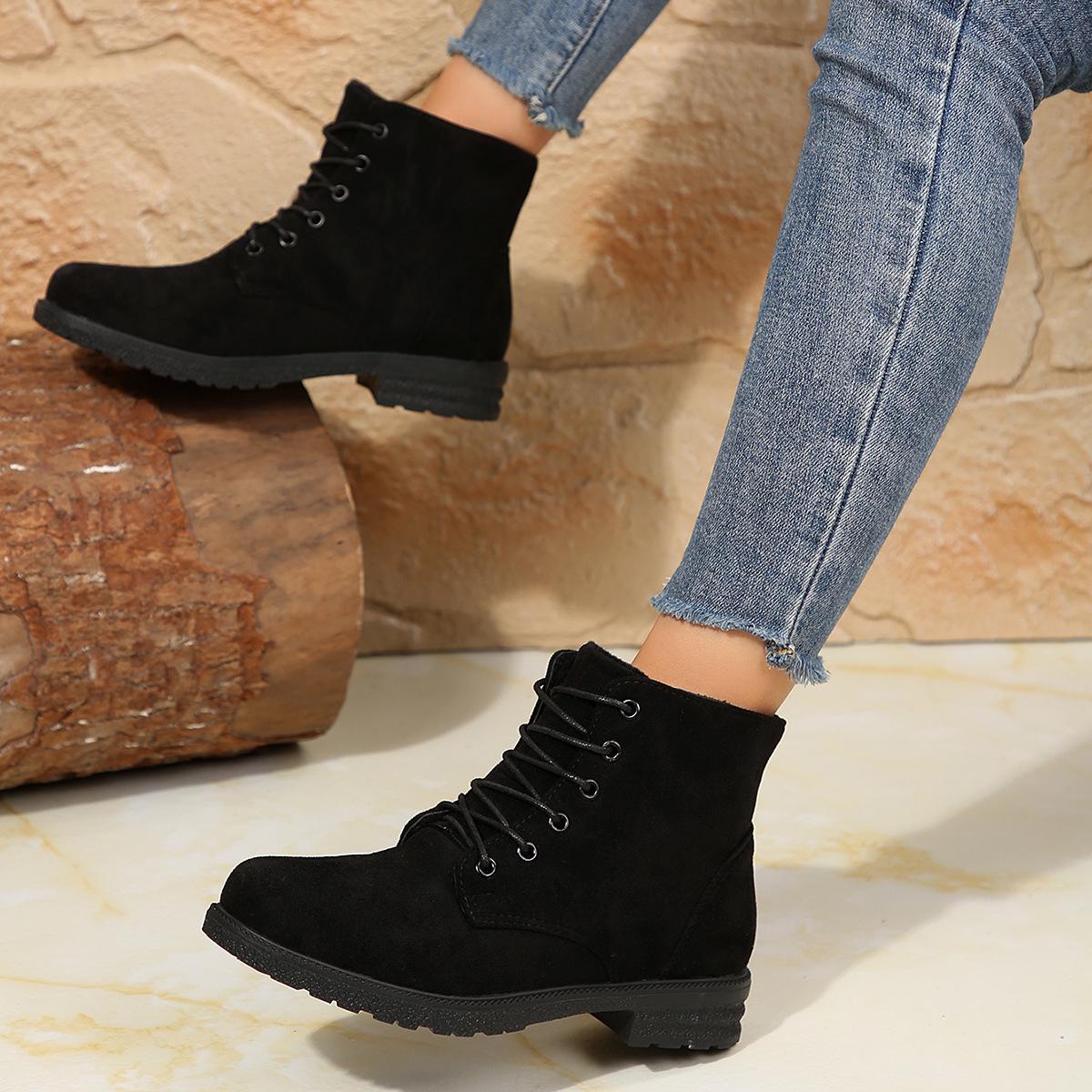Fairy Style Mid-Calf Plus Size Martin Boots - British Thick-Soled Lace-Up, Fleece-Lined Women s Height-Increasing Boots 36 чёрный