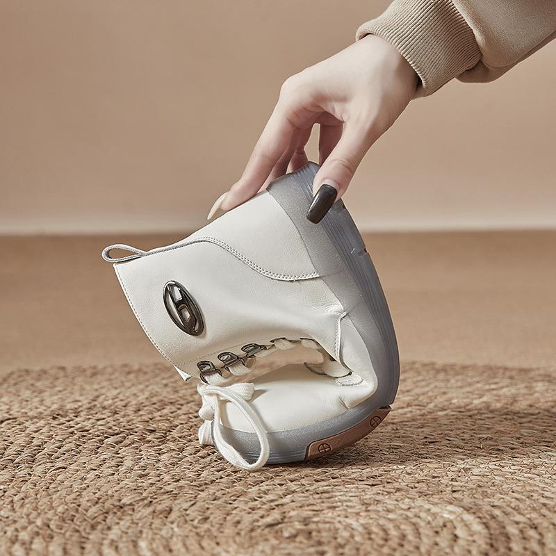 High-top shoes women's 2025 new autumn and winter velvet Martin boots leather spring and autumn shoes beef tendon soles short boots casual women's