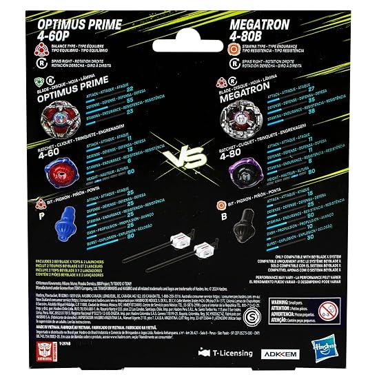 Beyblade X Transformers Collaboration Optimus Prime 4-60P vs Megatron 4-80B Multipack Set with 2 Top