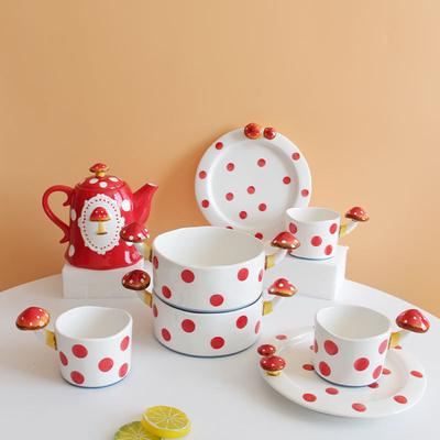 Japanese Mushroom Internet Celebrity Water Cup Wind Teapot Teacup Ceramic Instant Noodle Bowl Dessert Plate High Value Tea Set