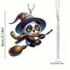 Flat Surface Acrylic Pendant With Magic Panda Riding Broom Design For Christmas