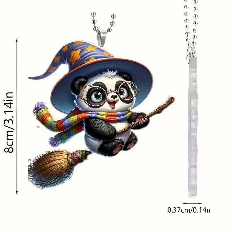 Flat Surface Acrylic Pendant With Magic Panda Riding Broom Design For Christmas