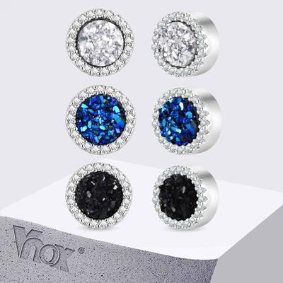 Pendientes de Clip Magnéticos Vnox para Hombres Mujeres Sin Perforación, Ancho 9 mm Blanco Negro Azul Circonita Círculo Redondo Tachuela Joyería de Oreja Regalo