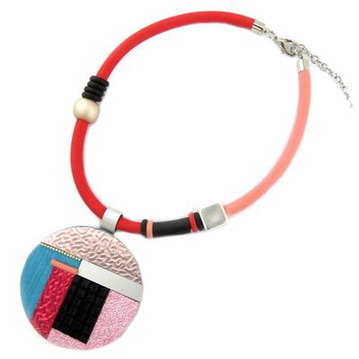 [P7678] - Multicolored Pink 'Mélimba' Designer Necklace - 8 Cm