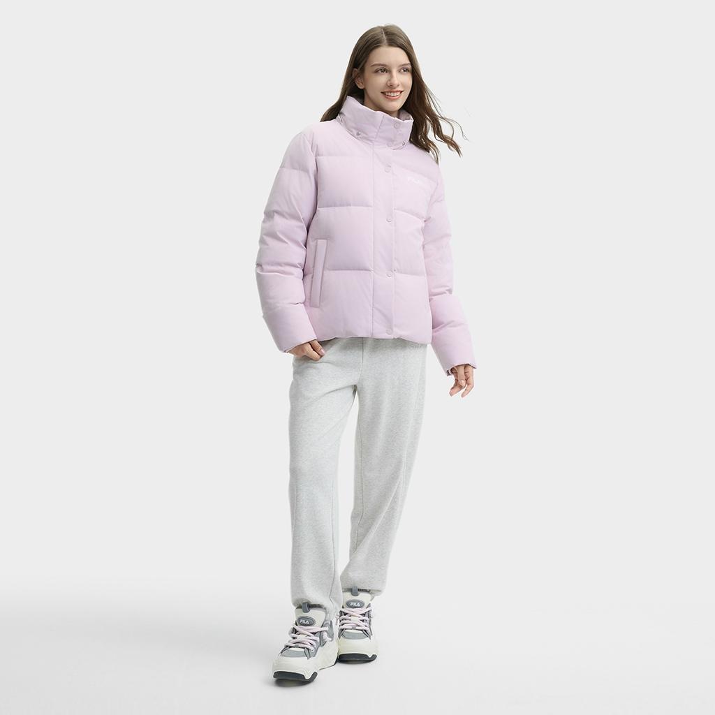 Fila Solid Color Simple Warm Versatile Casual Hooded Puffer Jacket Women Outerwear Dark-Pink F51W449902FPK