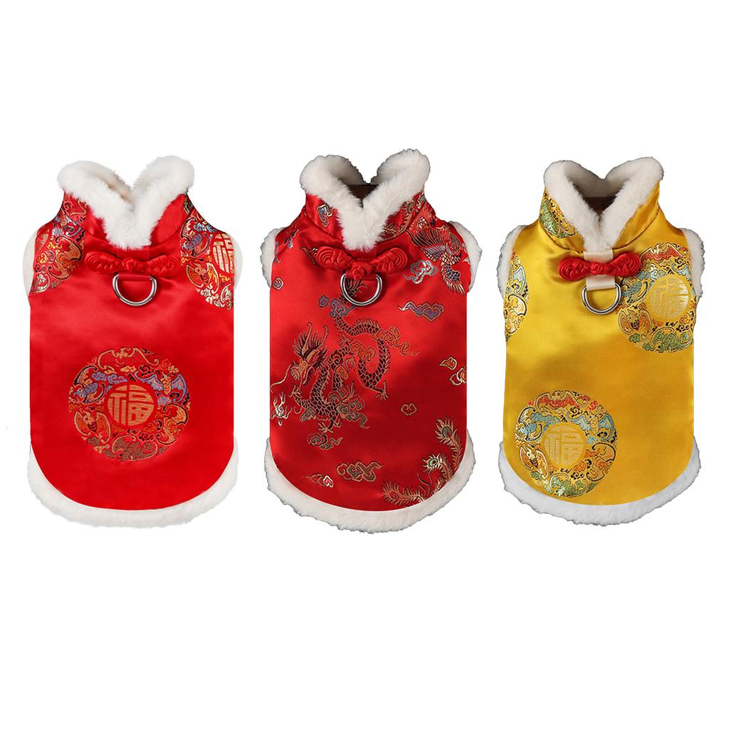 Soft Plush Dog Cloaks Chinese New Years Styles Dog Costume Outdoor Pet Jackets for Warmth and Comfort