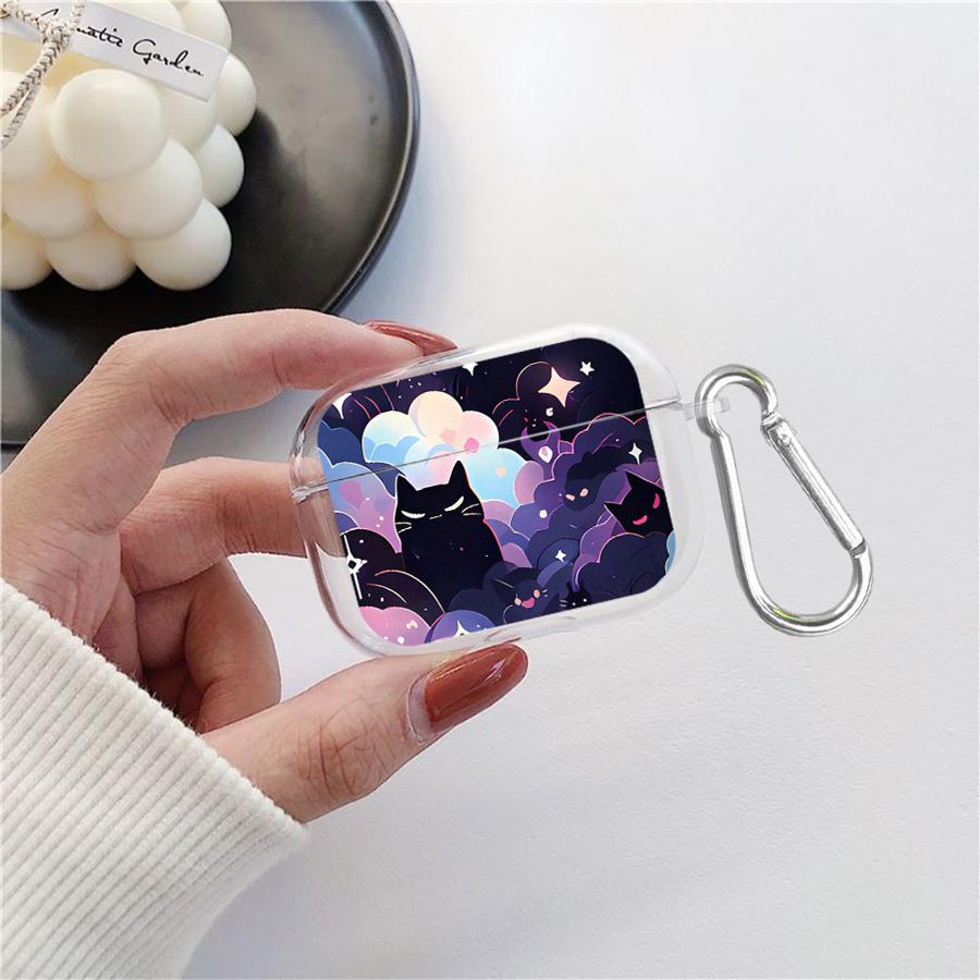 Hülle Für Airpods 2 1 Pro2 Pro3 Pro 4 3 Klare Kopfhörerhüllen Abdeckung Schwarze Katze Sternenklare Nacht