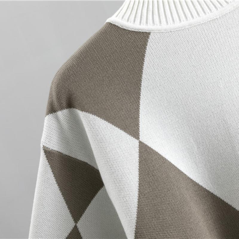 Fashion Set Women's Spring and Autumn Casual Knitted Checked Sweater Two-piece Set