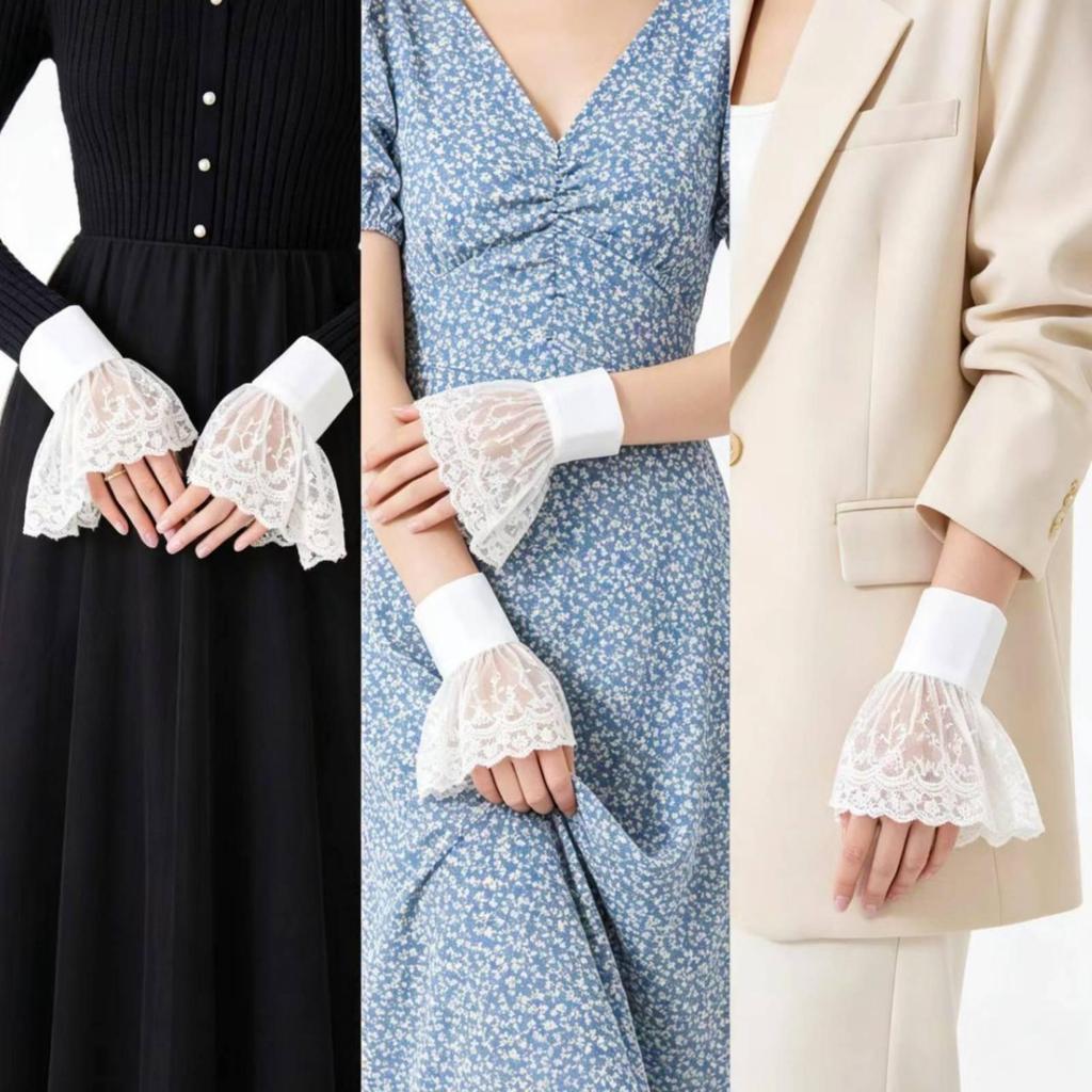 Retro Lace Sleeve Cuff Vintage Style Arm Decorative Trim Ruffle Wrist Cuffs for Women,