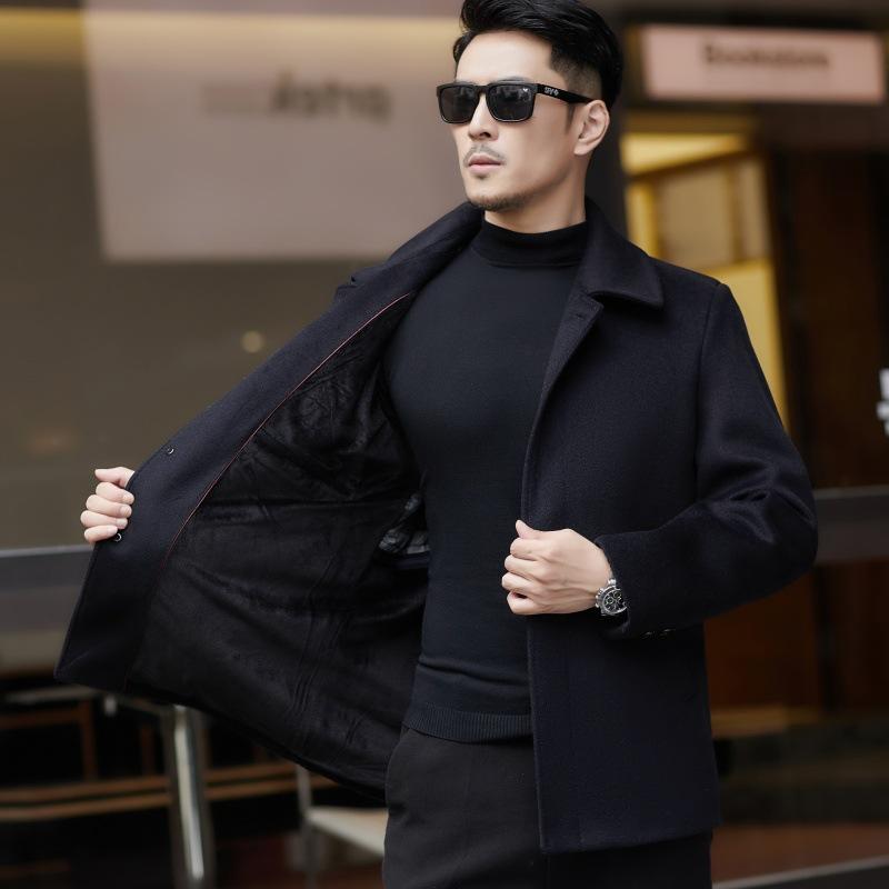 Winter cashmere jacket for middle-aged and elderly men, father and dad's outfit, plus fleece woolen coat, casual buttoned top