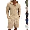 Men's Casual Long-sleeved Tooling Shirt Multi-pocket Shorts Set