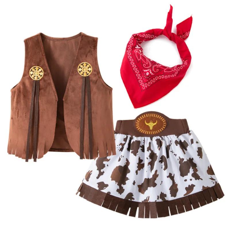 Westers Kostuum voor Meisjes Peuters Halloween Cowgirl Cosplay Evenement Kleding Meisje Carnaval Outfit Kinderen Podium Optreden Kleding Size90(2-3Y) red