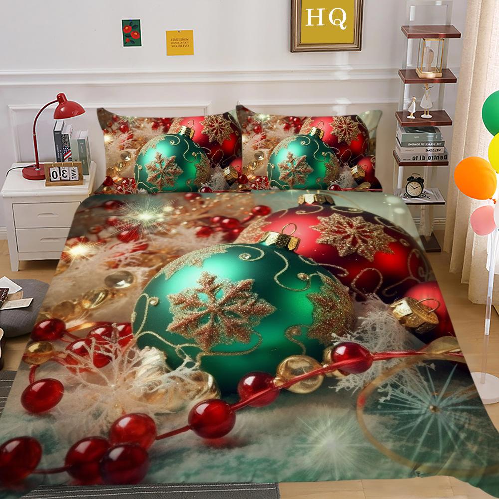 Świąteczny Nadruk Cyfrowy Druk 3D Poliestrowa Poszewka na Poduszkę Poszwa na Kołdrę Dostępny Zestaw Dwu- lub Trzyczęściowy