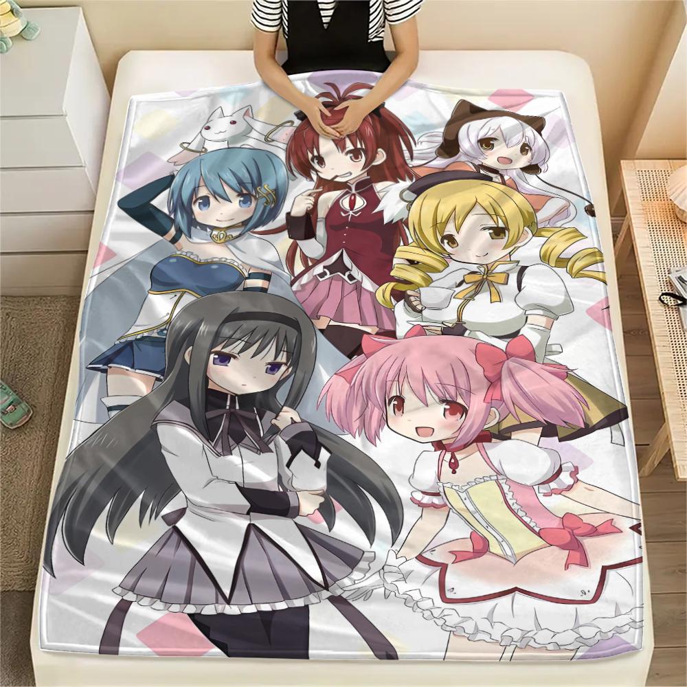 1PC Puella Magi Madoka Magica Print Flannel Blanket, High Quality All Seasons, Home Decor, Warmth and Comfort, Perfect for Christmas Gifts