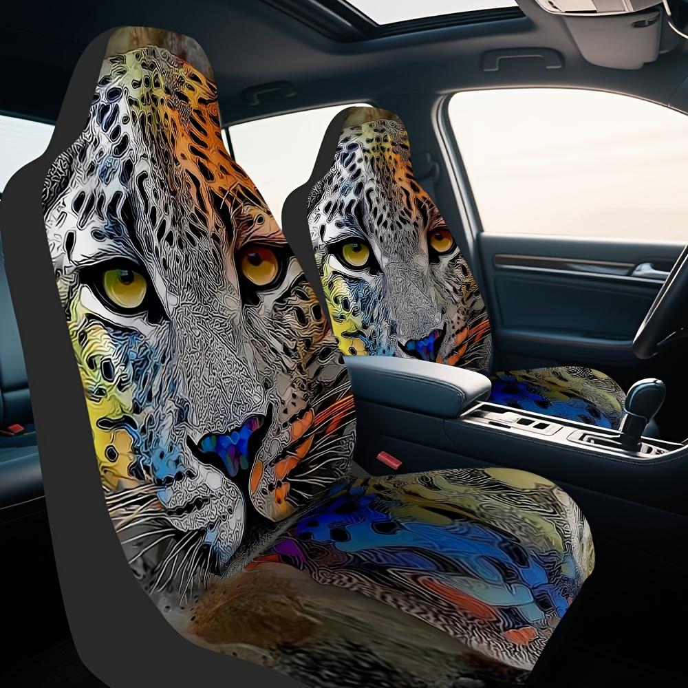 2 Stück, Abstrakte Leoparden-Porträt-Muster Auto-Sitzbezüge, Waschbar Und Bequem, Universelle Passform Für Vordersitze Von Autos Und Lkw