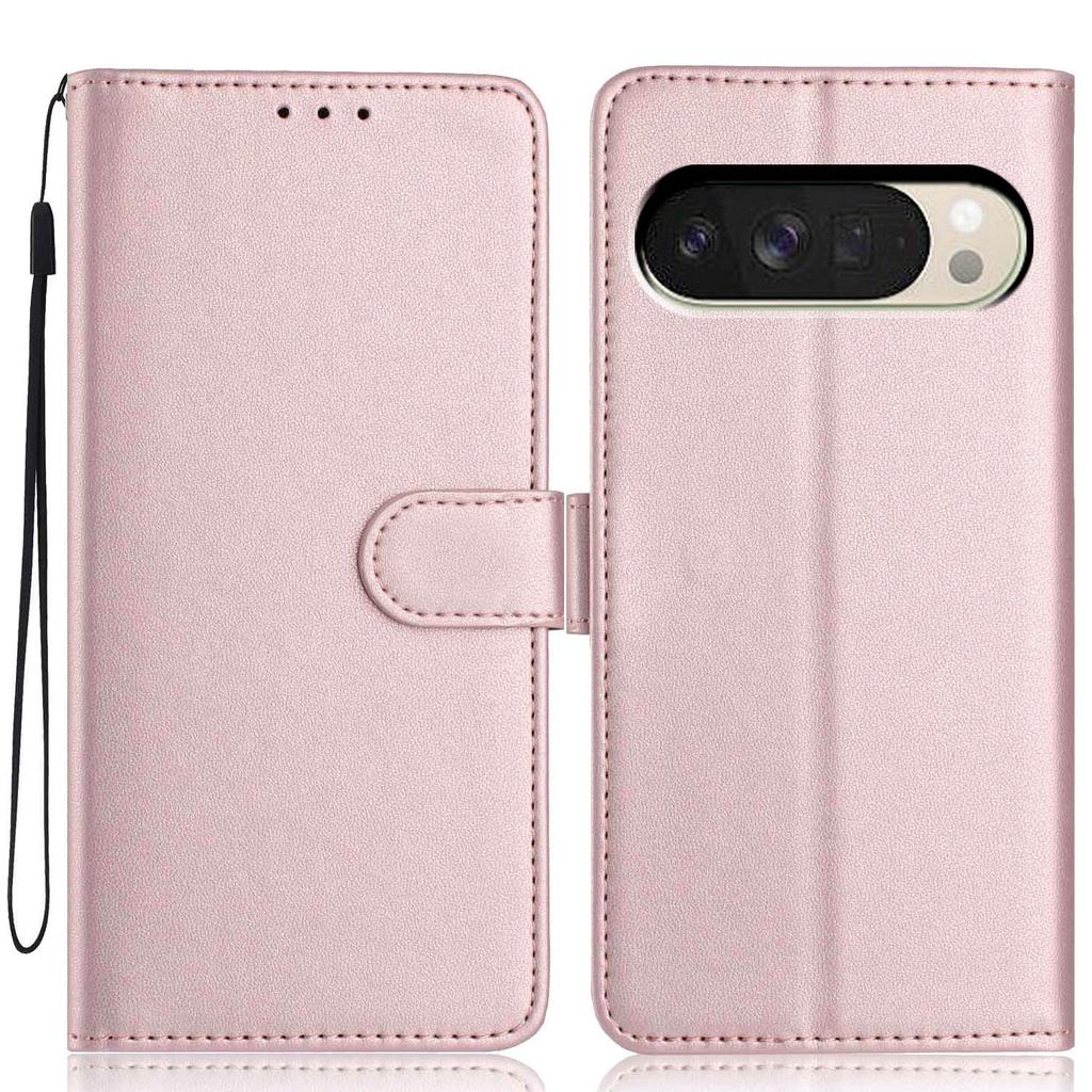 For Google Pixel 10 Pro XL/9 Pro XL Wallet Case with Strap/Multiple Card Slots Solid Color Leather Stand Phone Cover