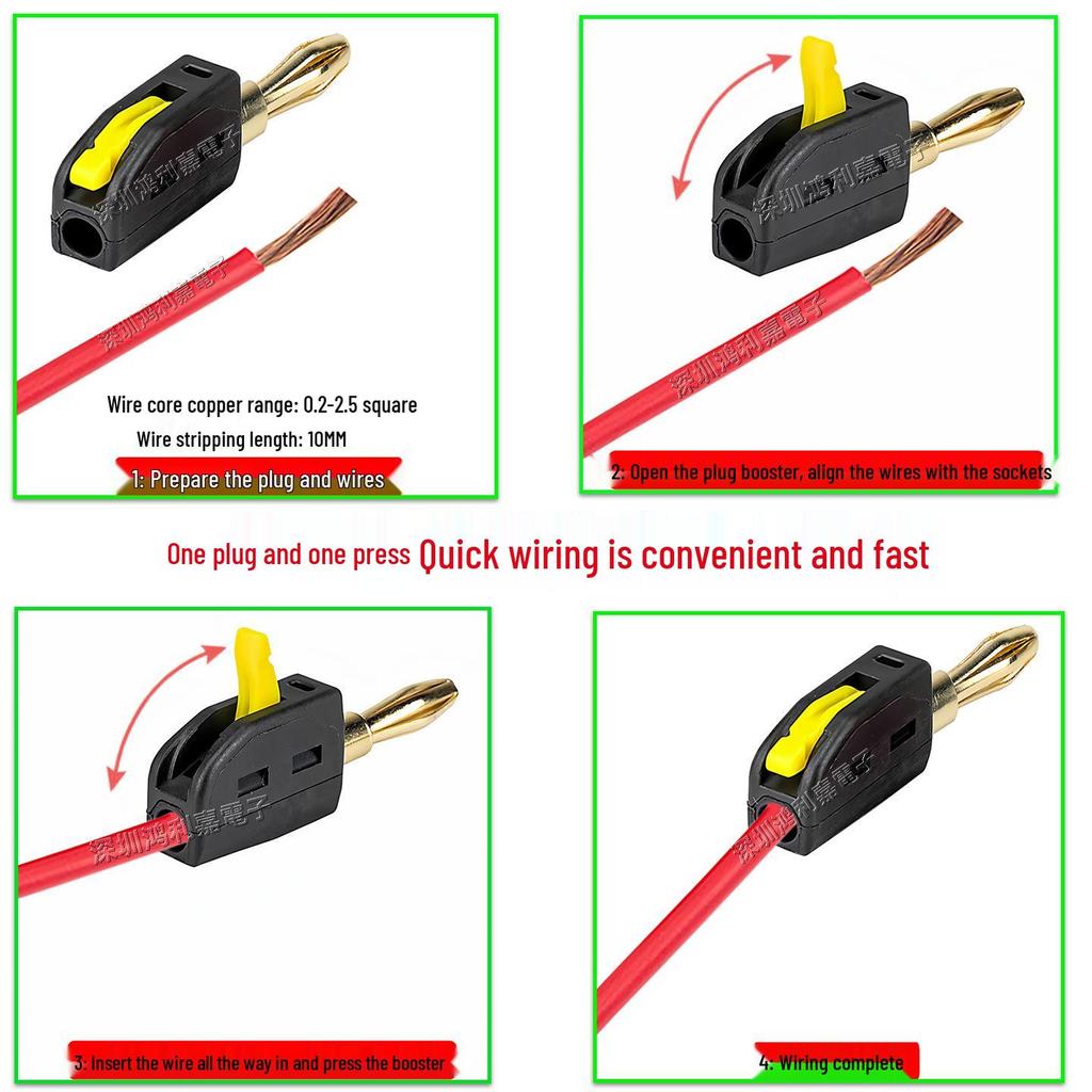 Gold-Plated 4MM Banana Plug, 32A High Current, Self-Locking Solderless Copper Lantern Head