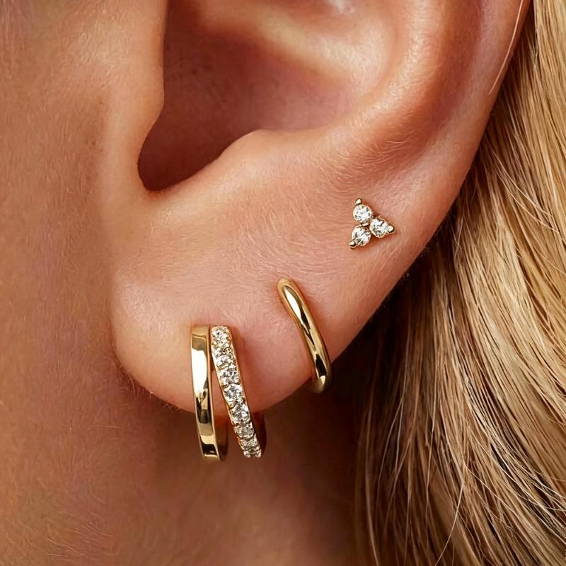 3Pcs Stainless Steel Shiny Crystal Hoop Earrings For Women Fashion Minimalist Small Round Huggie Earrings Trendy Punk Jewelry