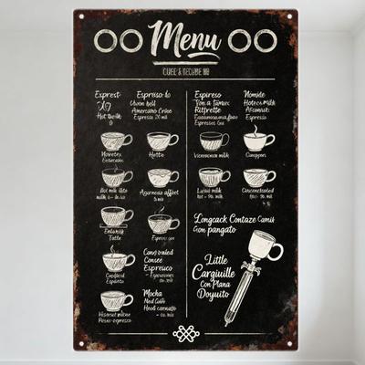 Metalowy Znak Blaszany Vintage Retro Kawiarnia Menu Sztuka Dekoracja Ściany z Ilustracjami Kawy Herbaty Napojów do Baru Domu Sklepu