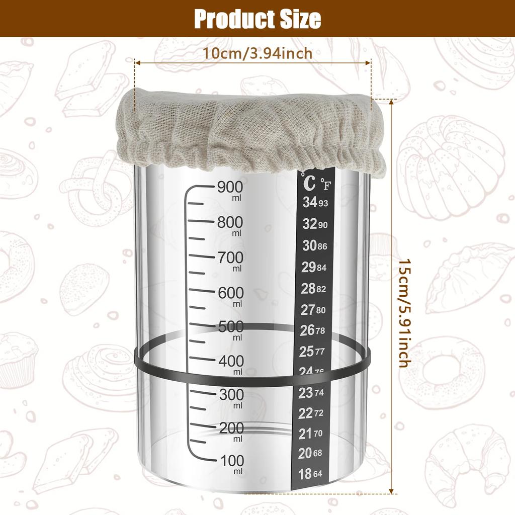 Zestaw słoików na zakwas 900 ml Pojemnik na zakwas Szklany słoik do fermentacji zakwasu z szerokim otworem do narzędzi do pieczenia chleba