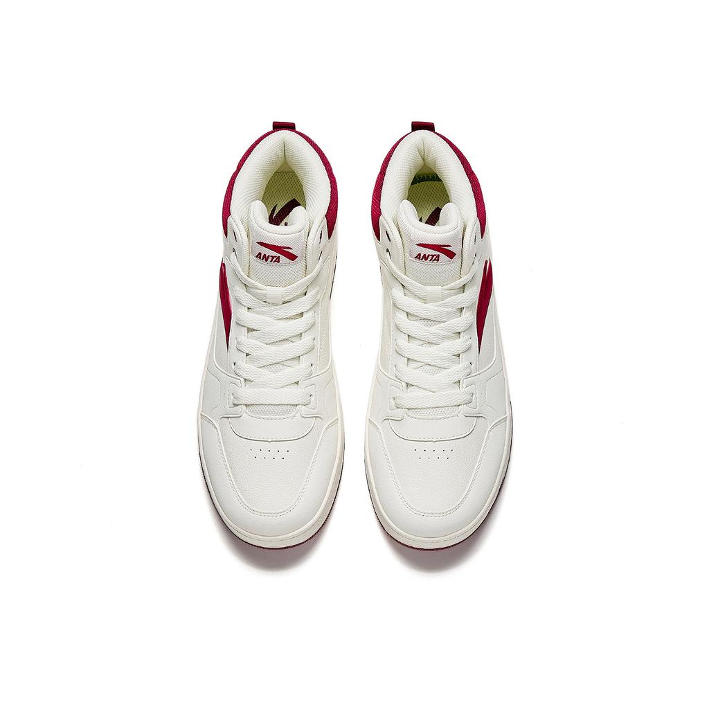 Anta Year One Casual Trend Sports Versatile Wear Resistant Lightweight High-Top Skate Shoes Men Sneakers White Red 912548083-1
