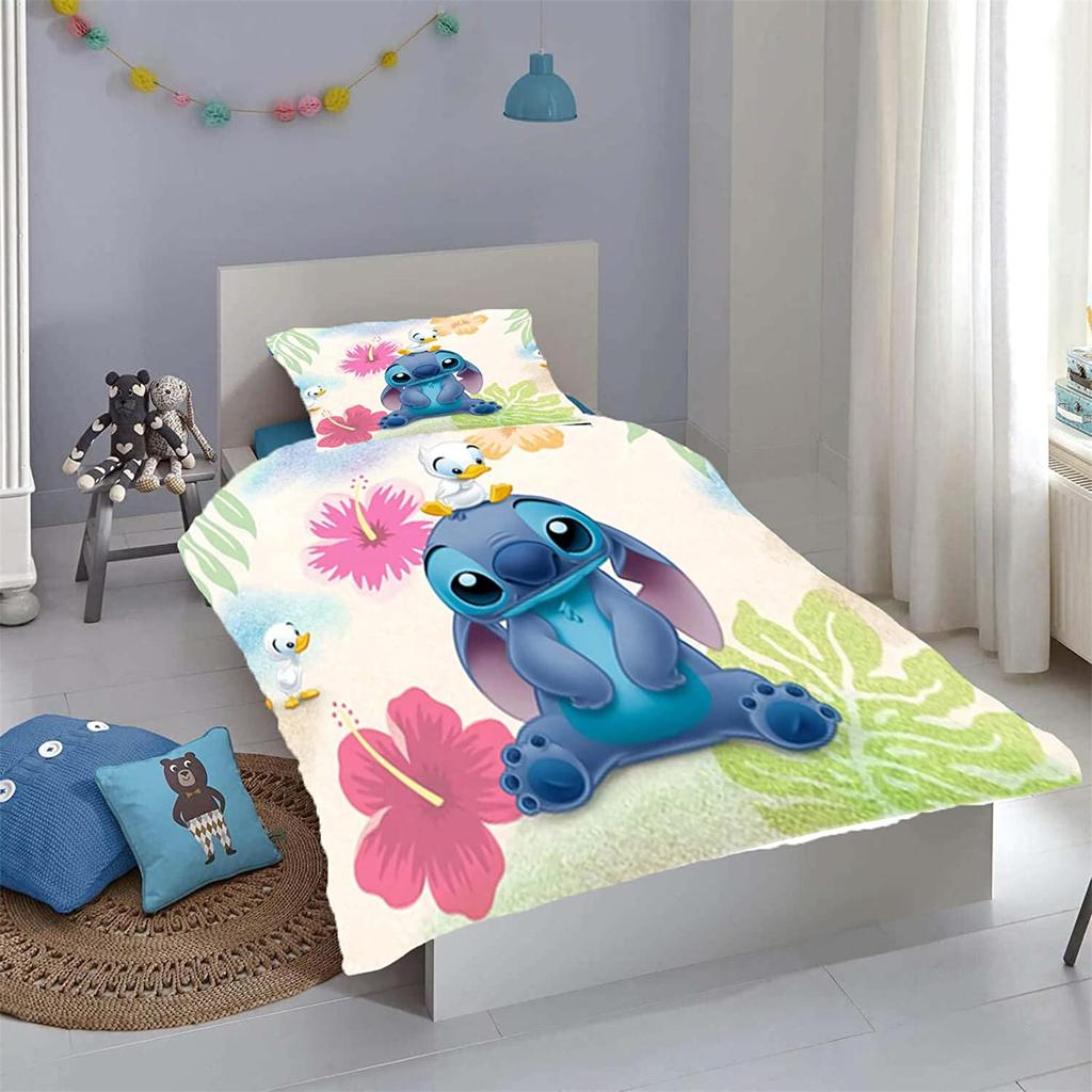 Stitch Anime Domácí Ložnice Přikrývka Severský polyesterový materiál vhodný pro děti i dospělé 3dílná sada