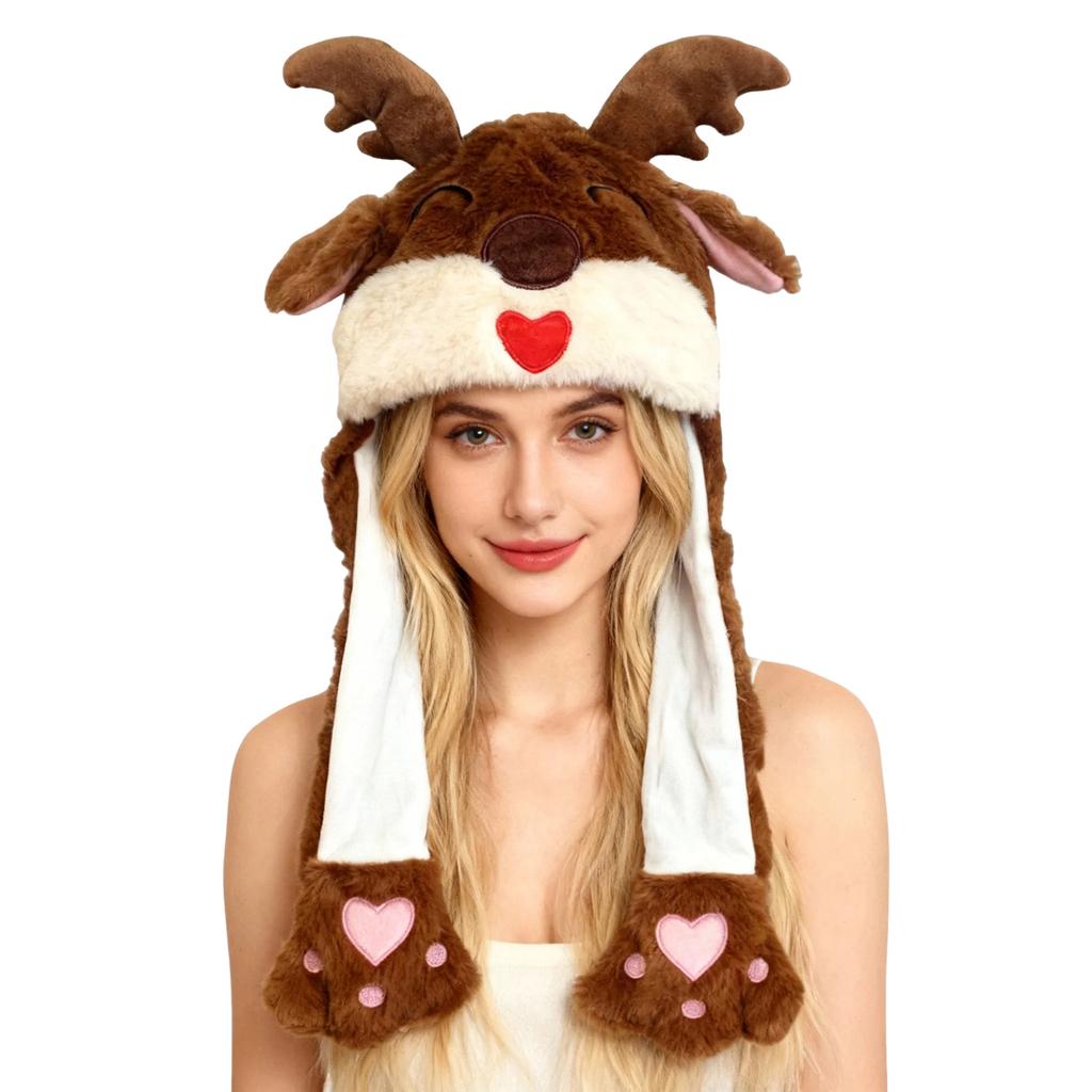 A Cute Christmas Plush Hat With Ears That Move When Squeezed