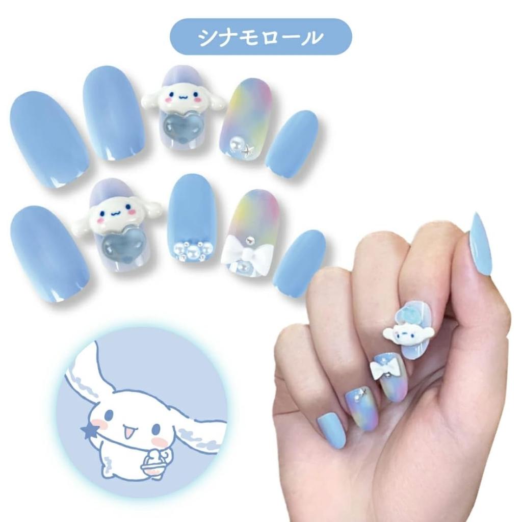 Sanrio Character Nail Peel and 24 Stone Nail for and Adults Tips, Cinnamoroll, Stick, 3D, Sheets, Short, Gradient, Stickers, Stylish, Popular,