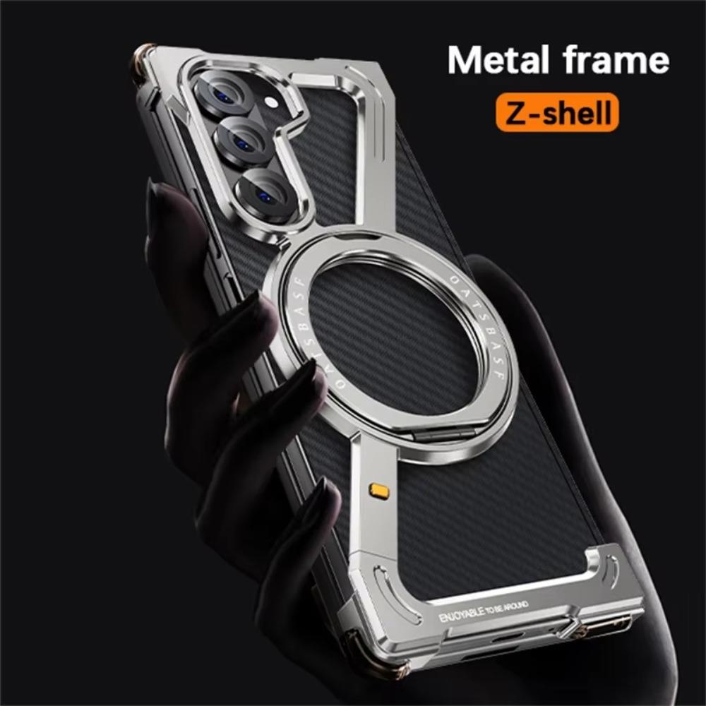 Aluminum Alloy Frame 360°Magnetic Holder Magsafe Phone Case for Samsung Galaxy Z Fold 7 6 5 Metal Frameless Bumper Protect Cover