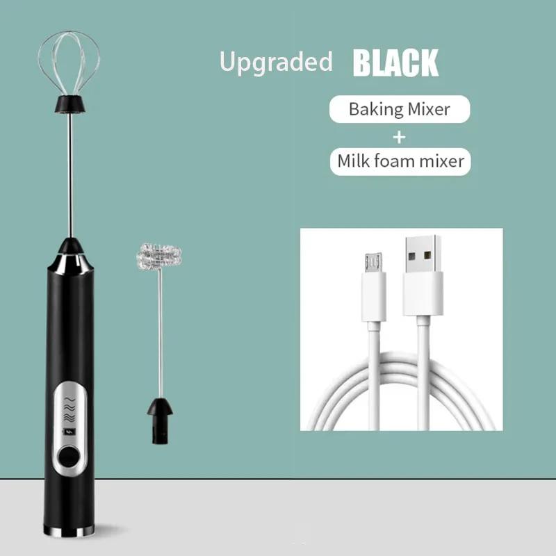 2 In 1 USB Rechargeable Electric Egg Beater Whisk Coffee Mixer Double Heads Milk Frothers  Baking Stirrer Kitchen Gadgets