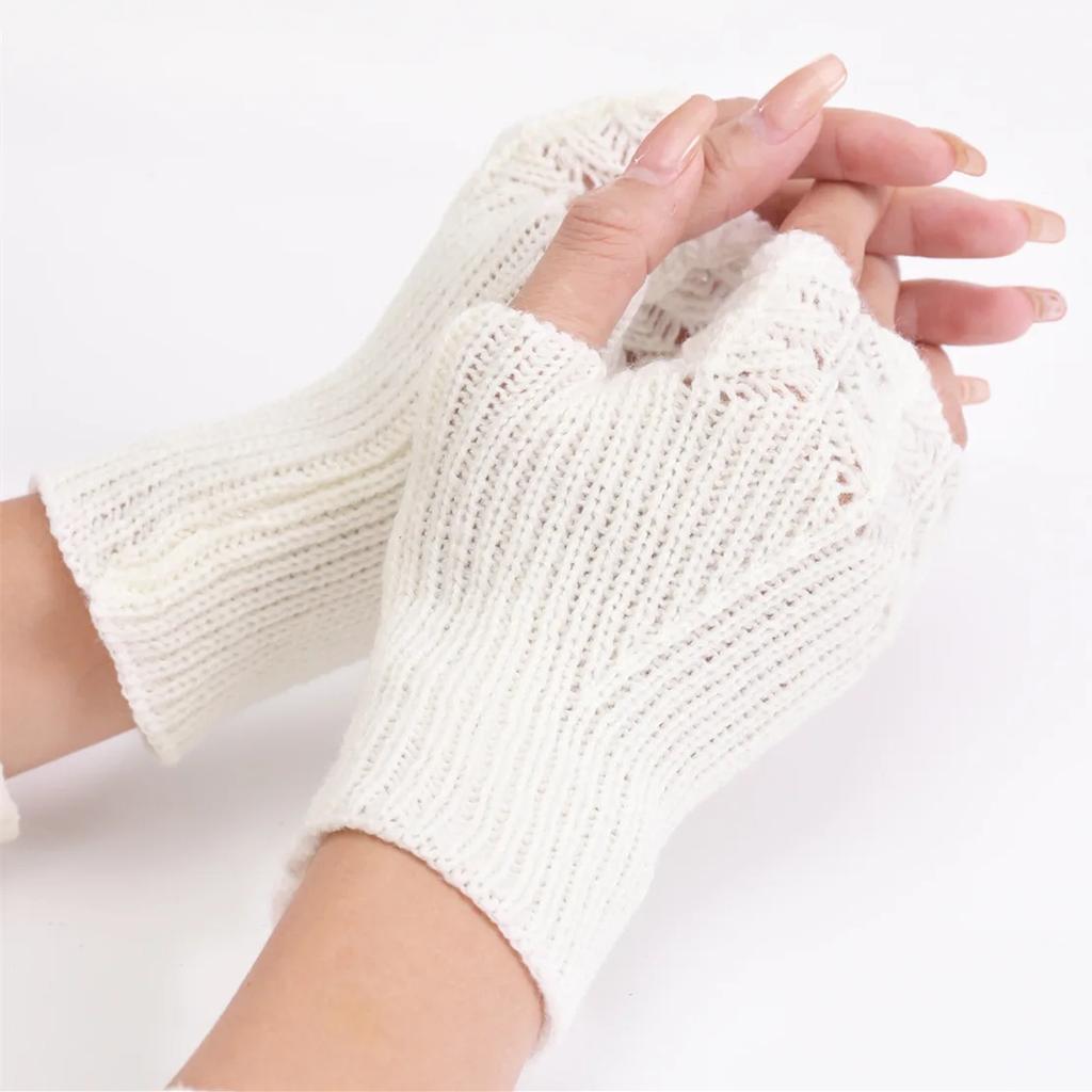 Short Fish Scale Woolen Gloves Autumn Winter New Female Student Fashion Knitted Warm Exposed Finger Sleeves Fake Sleeves