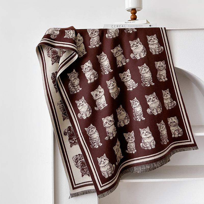 

Осень И Зима Япония И Корея Мультяшный Принт Кошки Двусторонний Двухцветный Женский Теплый Шарф из Имитации Кашемира Маленькая Свежая Шаль 180-65cm