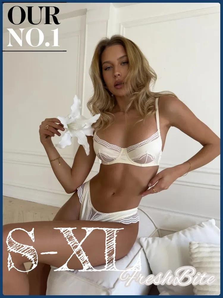 Сексуальный Атласный Бесшовный Кружевной и Соблазнительный Ультратонкий Комплект Бюстгальтеров, Который Делает Большую Грудь Визуально Меньше L