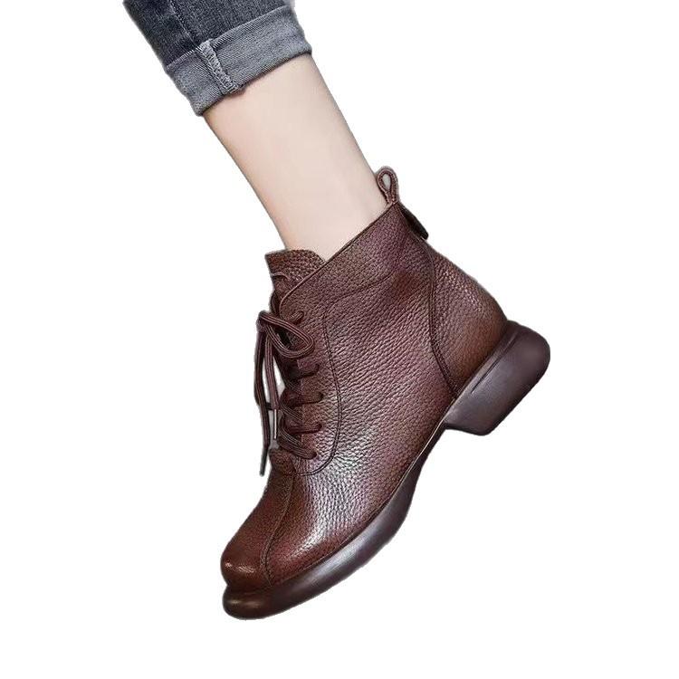 Soft-soled Soft-faced Short Boots Women's 2025 Autumn and Winter New Martin Boots Non-slip Comfortable Velvet Warm Retro Knight Boots