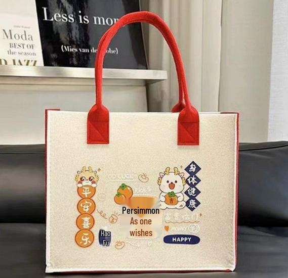 

Cartoon Print Khaki Ruyi Felt Commute Tote and Gift Handbag 30*25*13