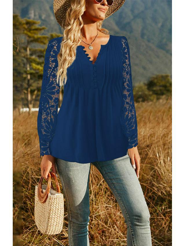 Tricou de damă cu mânecă plisată și nasturi, la modă primăvară/toamnă 2024