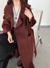 Purple Alpaca Double-Sided Cashmere Coat, Stand Collar, Knee-Length, Tie-Waist, Loose Fit, Korean Style for Autumn/Winter 2025.