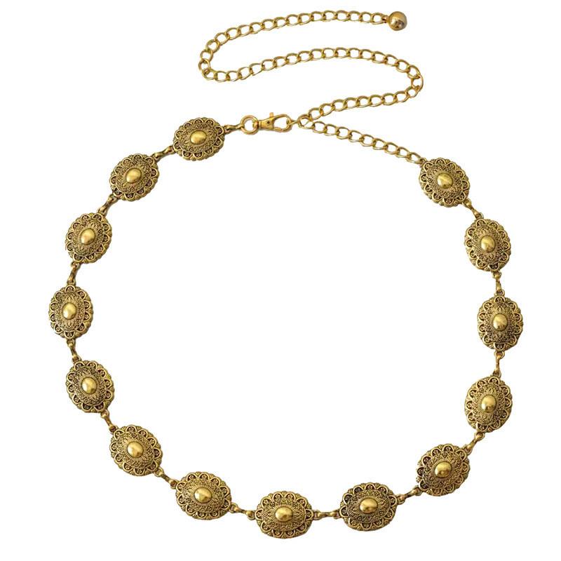 Retro Style Metal Waist Belt With Floral Rose And Camellia Decor For Ladies Office Wear