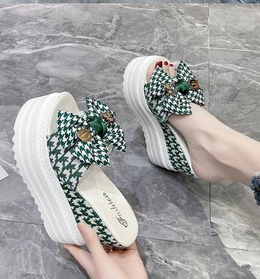 Fashion 2024 Women's High Heel Slippers Luxury High Platform 11CM Sandal Summer Designer Fashion Bow Women Wedge Beach Shoes Lides