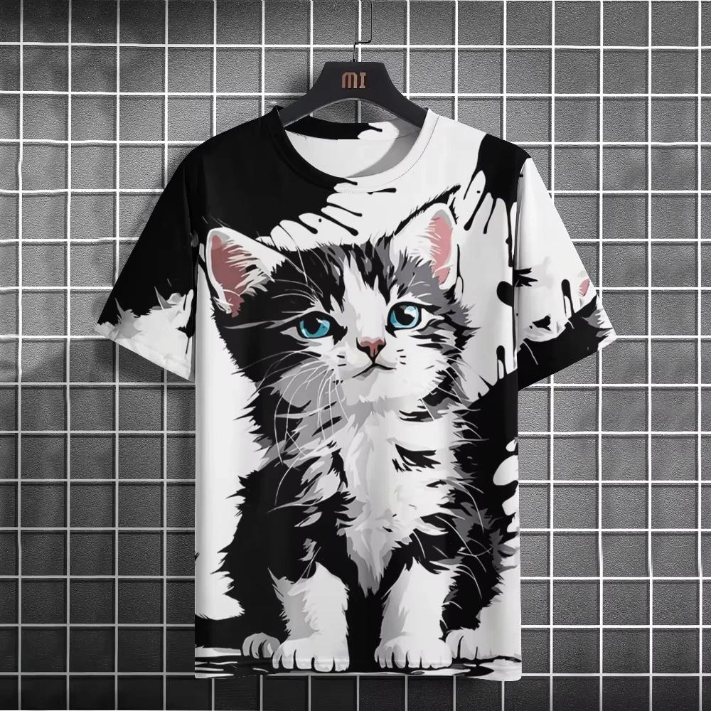 Women's Top Crew Neck Cat Print Fashion Short Sleeve Loose T-Shirts Women’s