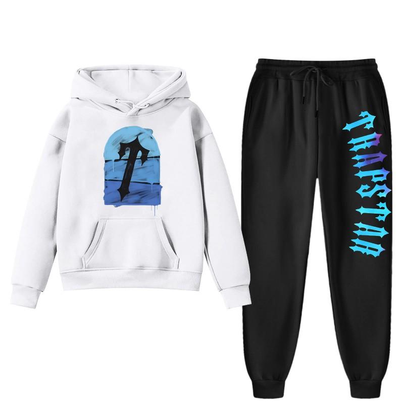Womens Winter Casual Hooded Sweatshirt Pants Set With Print Loose Fit Streetwear