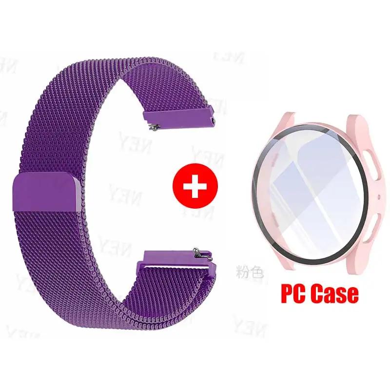 Glass Case+Strap for Samsung Galaxy Watch 7 6 5 4 40mm 44mm Milanese Loop 20MM Band PC Protector Cover Bumper Galaxy Watch 6 5 4