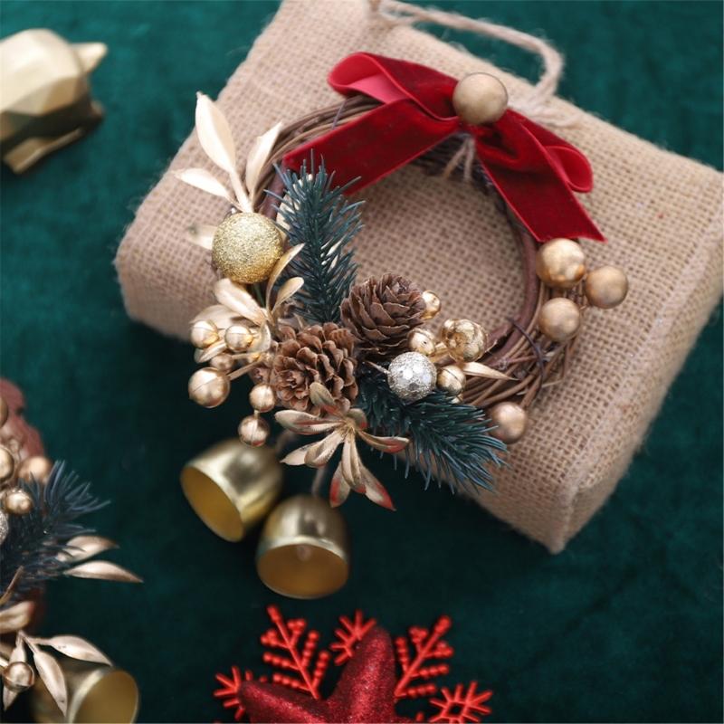 Hanging Wreath With Bells Pinecones Decorative Durable Holiday Decoration Christmas Scene