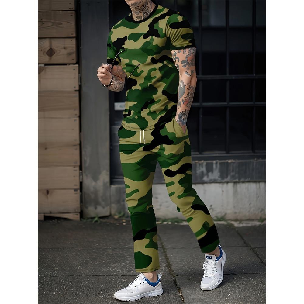 Sommer Neu Herren T-Shirt Hose Anzug Camouflage Druck Kurzarm Rundhals T-Shirt Lässig Outdoor Kleidung Bequem
